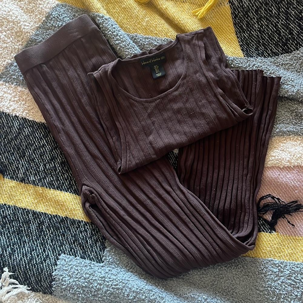 ribbed mocha pants and tank set